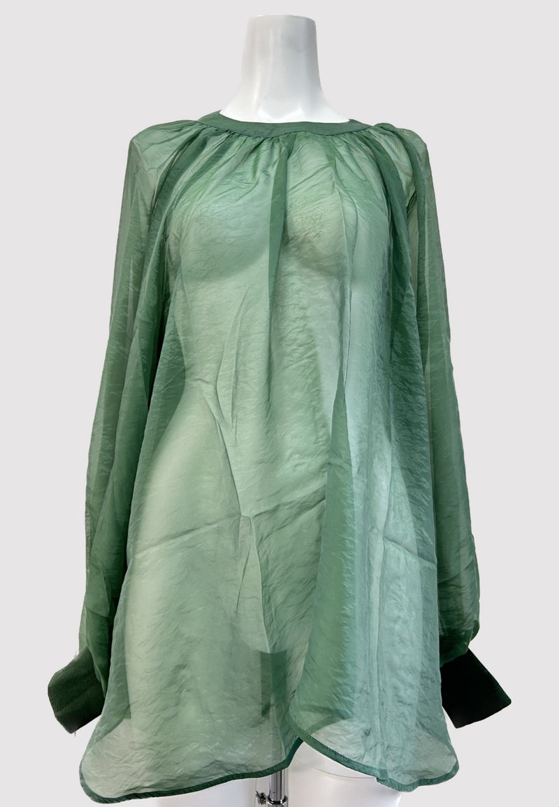 SHIRRED VOILE TOP / GREEN