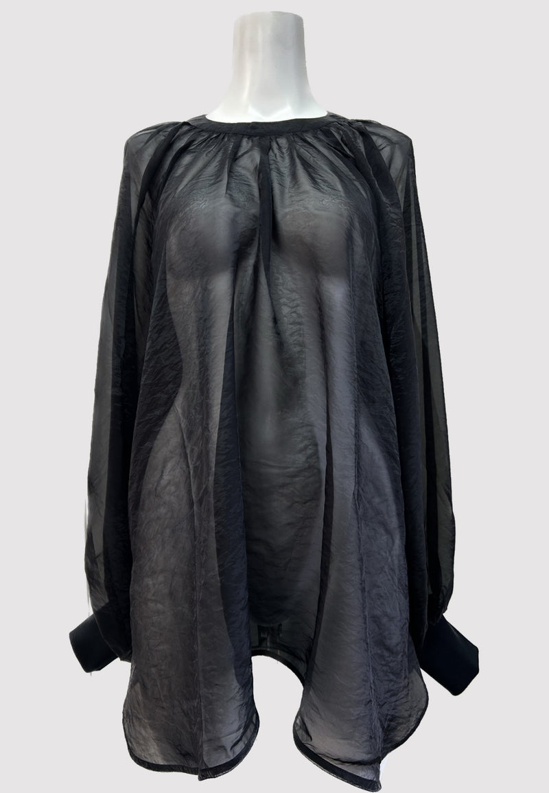 SHIRRED VOILE TOP / BLACK