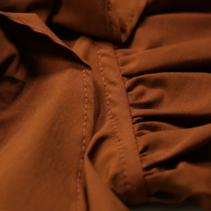 gather sleeve blouse / BROWN
